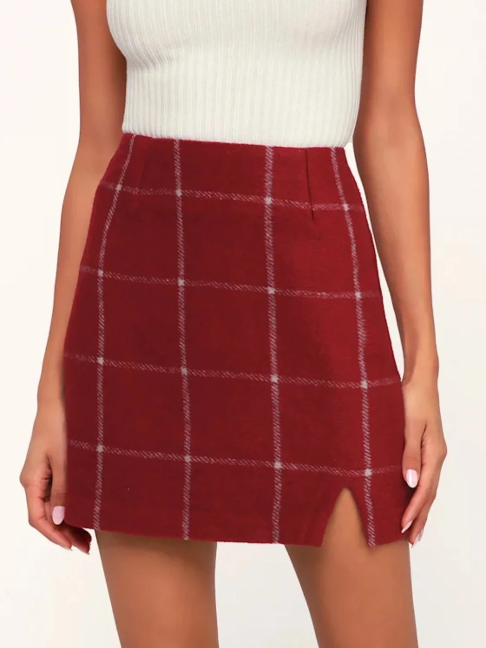 Lulu's Spence Wine Red Plaid Mini Skirt Size Medium